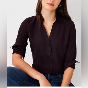 Ann Taylor Long-Sleeve Button-Down Blouse XL - dark purple